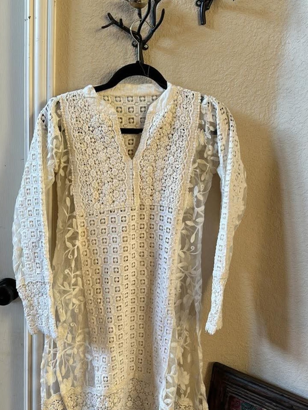 White Lace Embroidered Tunic Dress | Small